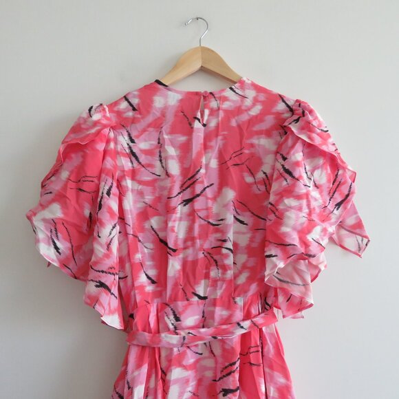 CLAUDIE PIERLOT Rabanel 100% Silk Crepe De Chine Abstract Print Ruffle Dress NWT - Picture 11 of 15